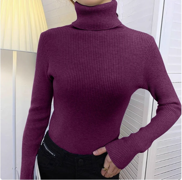 Women's Ribbed Turtleneck Knit Sweater - Slim Fit Long Sleeve Winter Pullover