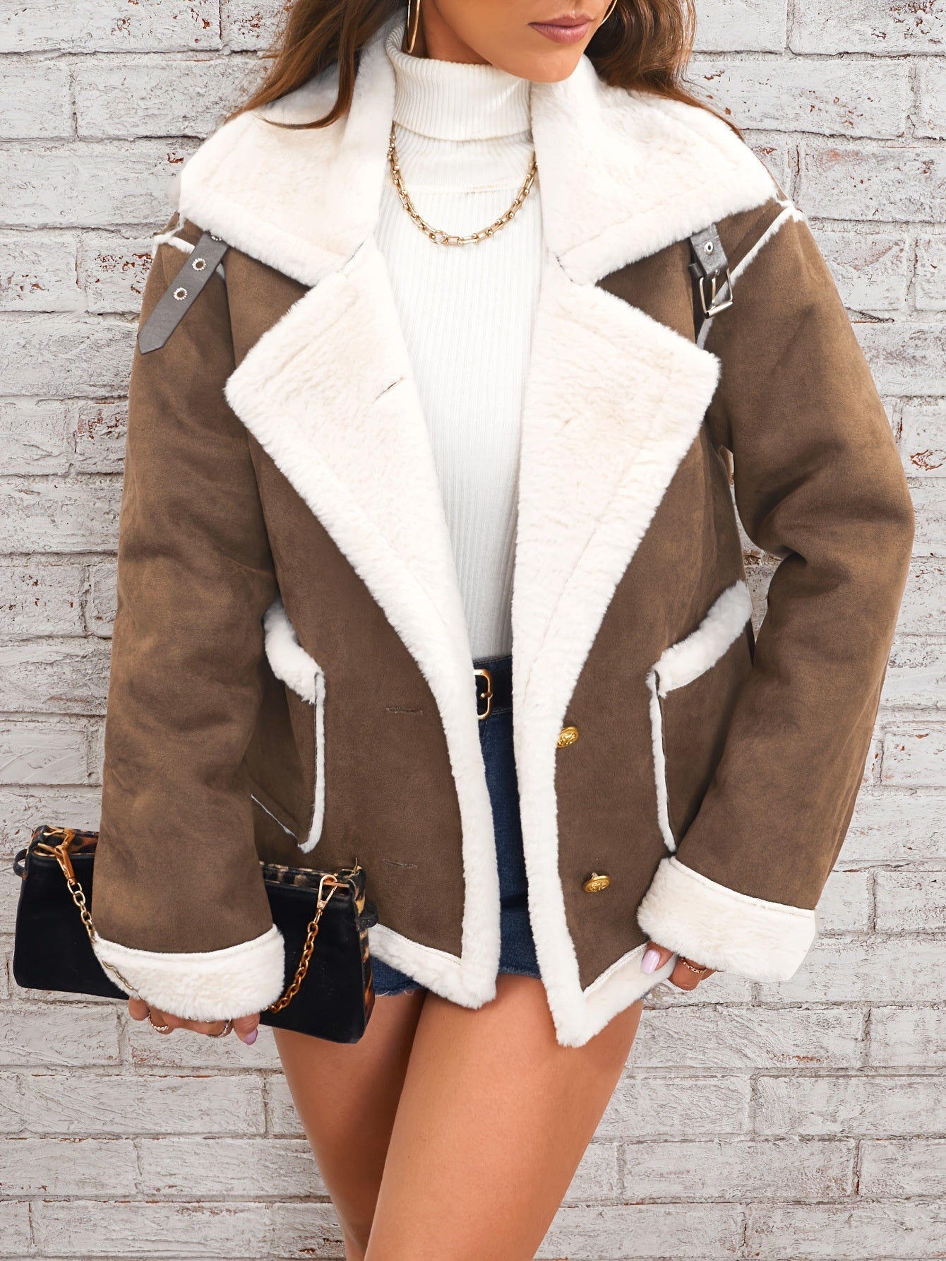 Women’s Luxury Velvet Aviator Jacket – Faux Fur Lined Winter Shearling Coat