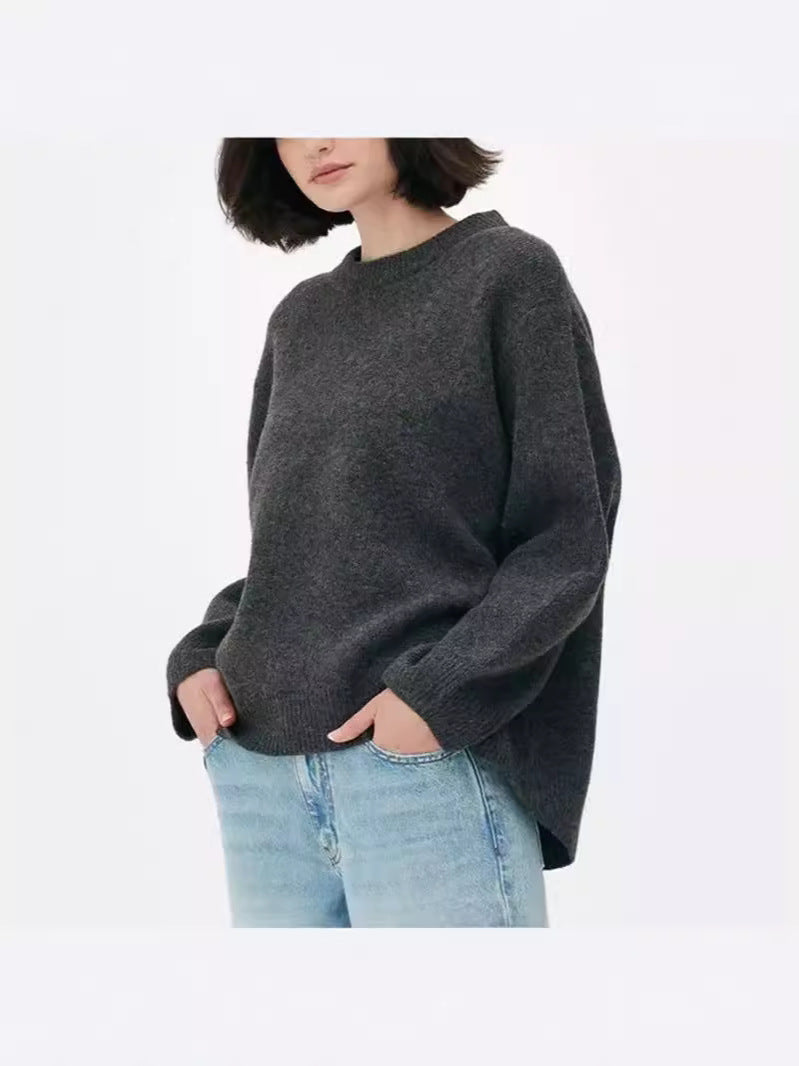 Women's Sweet Pink Crew Neck Winter Pullover - Oversized Loose-Fit Knit Sweater - Casual Drop Shoulder Top