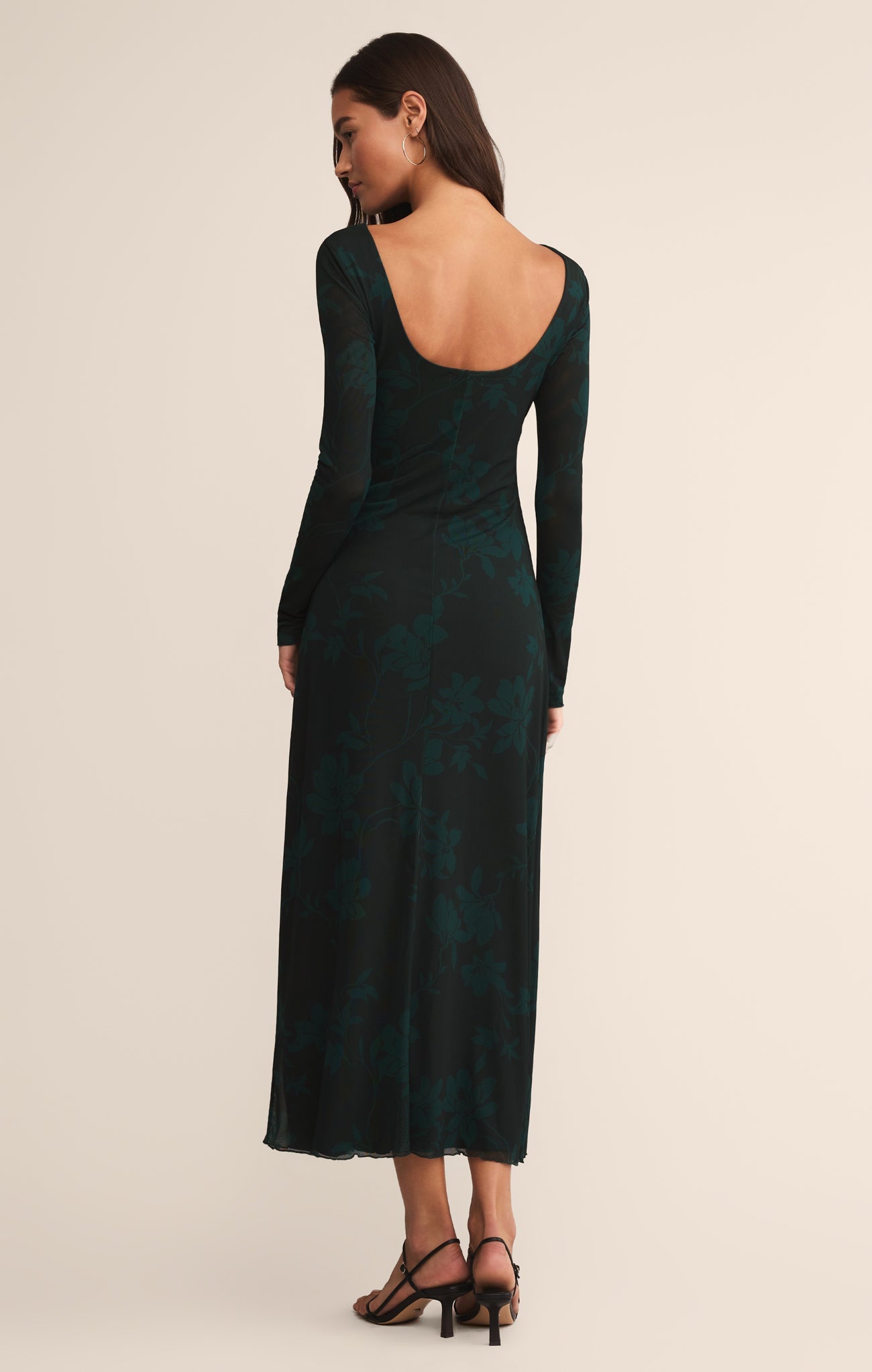 Spellbound Floral Mesh Midi Dress - Women's Long Sleeve Fitted Printed Sheer Dress