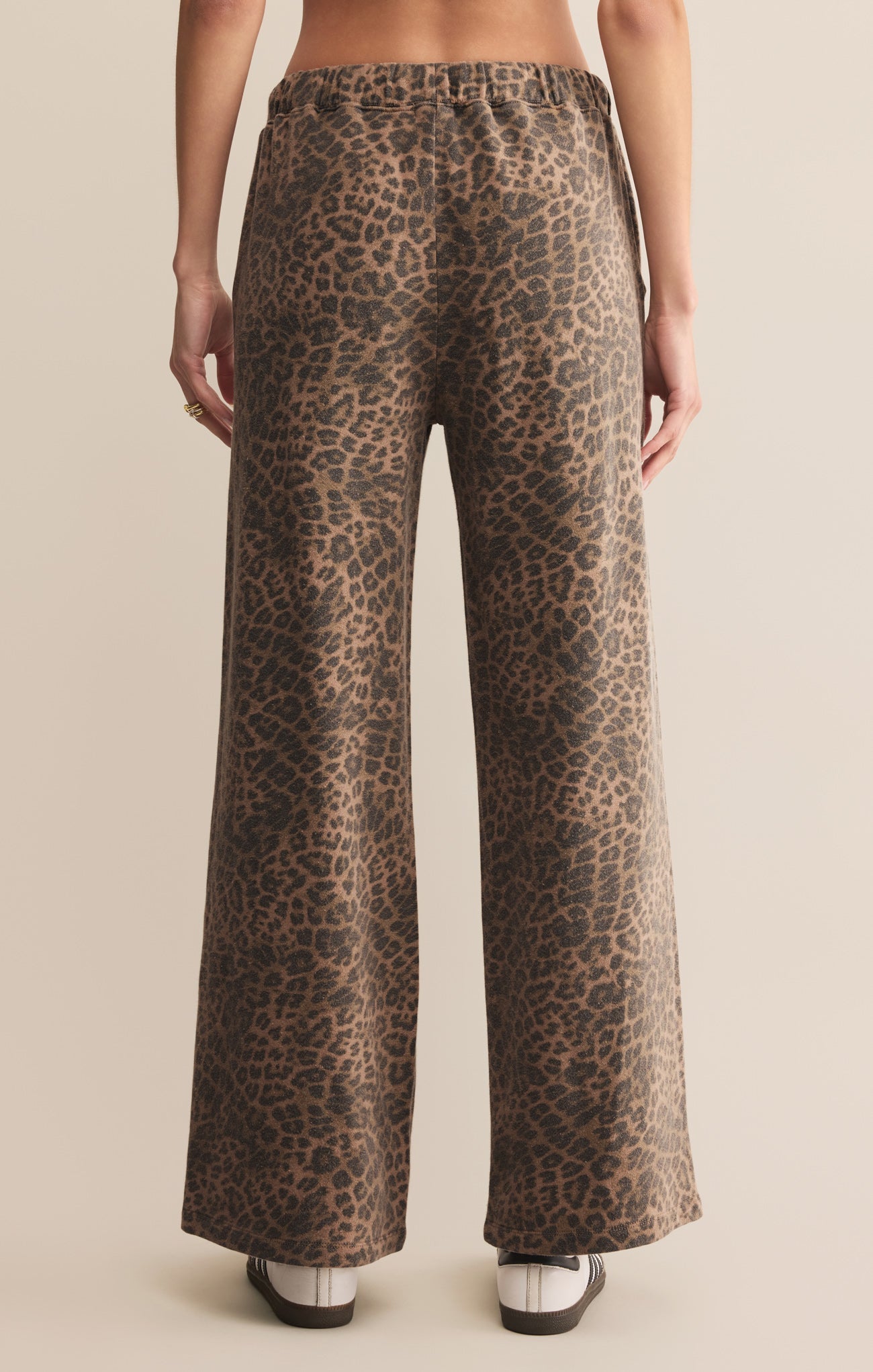 unter Knit Leopard Pant - Women's 100% Cotton French Terry Wide-Leg Lounge Pant - Leopard Print