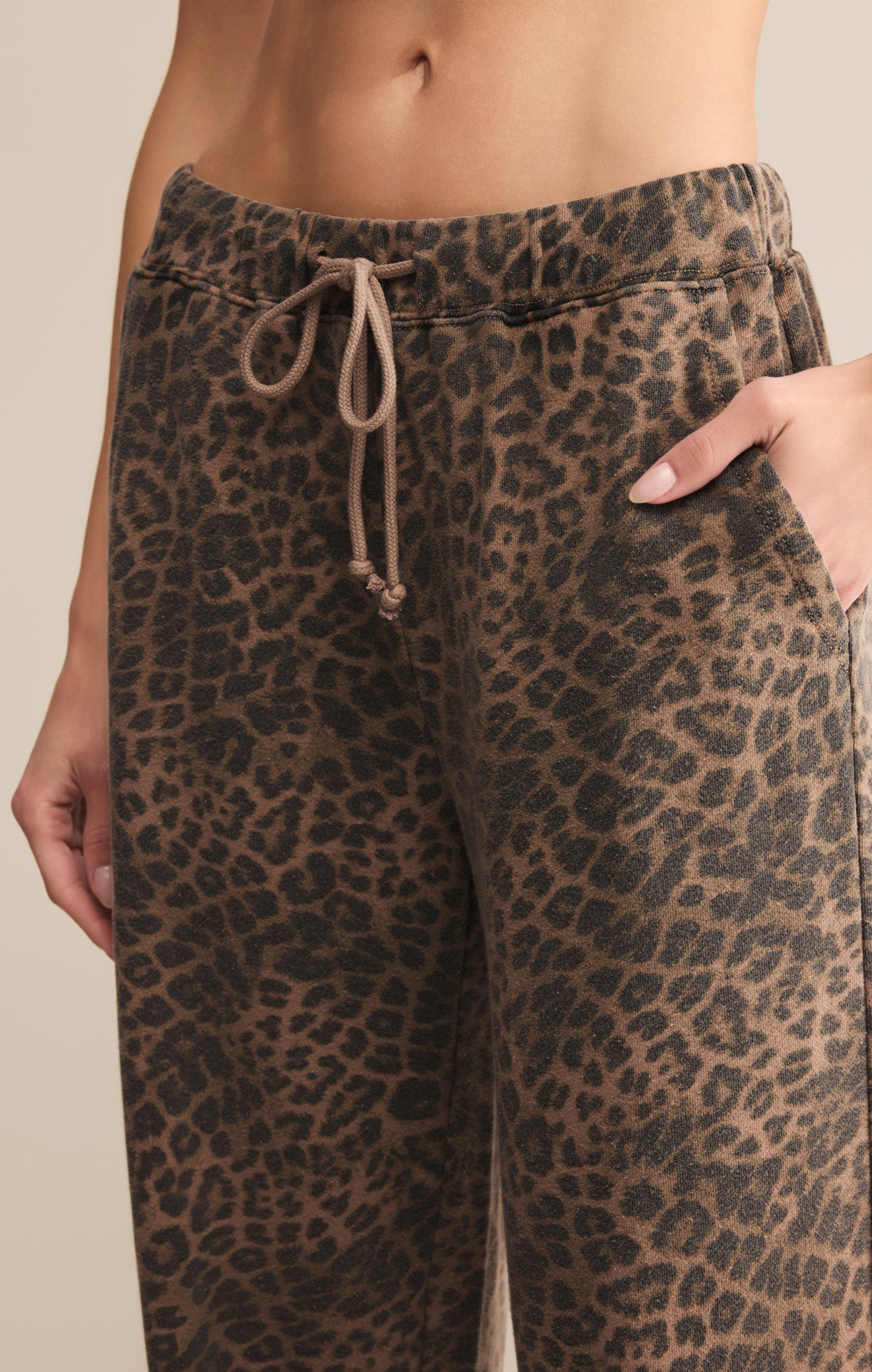 unter Knit Leopard Pant - Women's 100% Cotton French Terry Wide-Leg Lounge Pant - Leopard Print