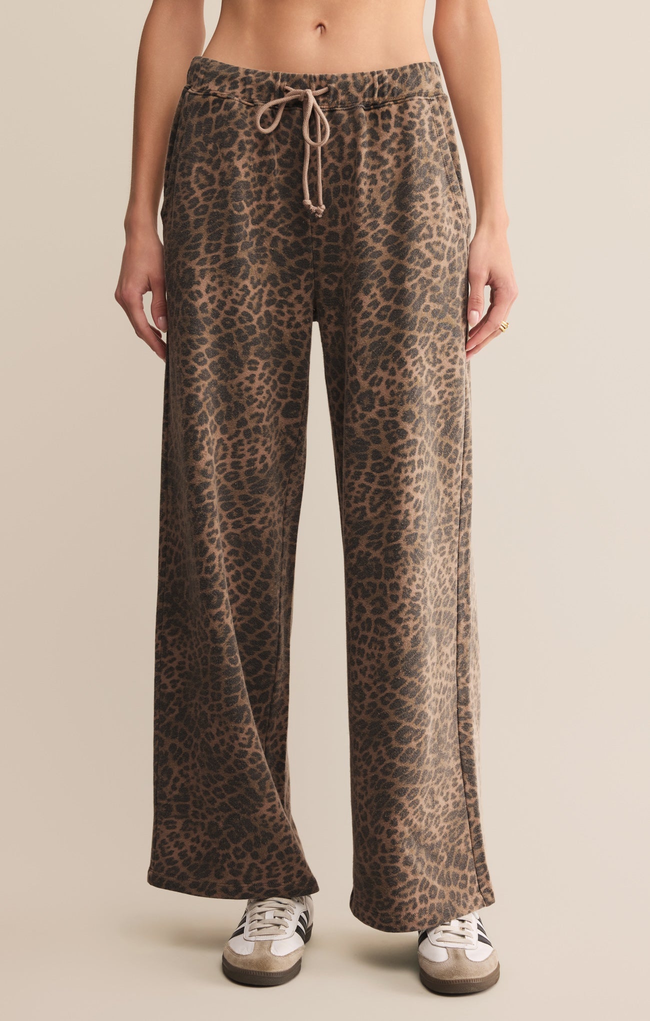 unter Knit Leopard Pant - Women's 100% Cotton French Terry Wide-Leg Lounge Pant - Leopard Print