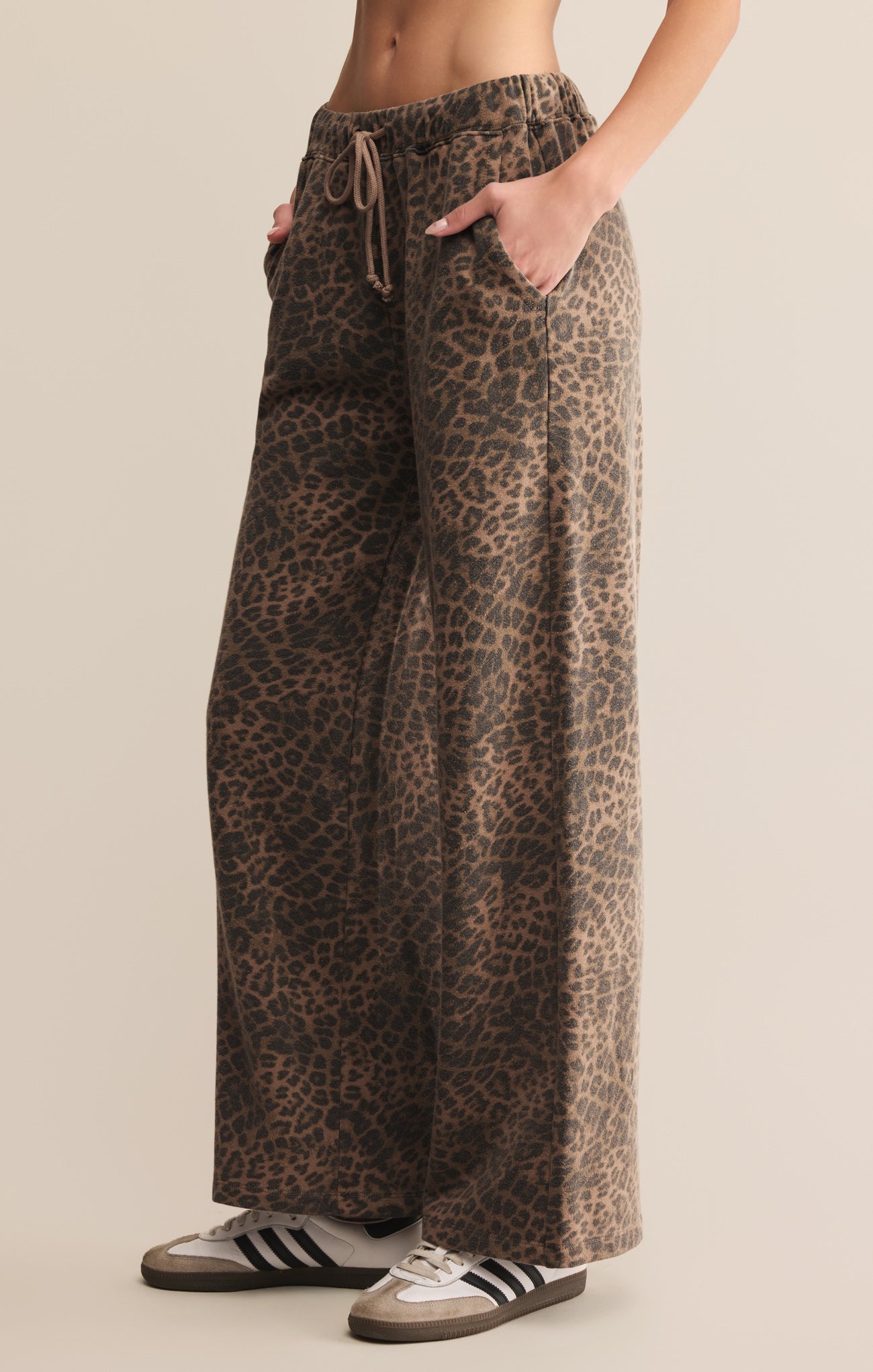 unter Knit Leopard Pant - Women's 100% Cotton French Terry Wide-Leg Lounge Pant - Leopard Print