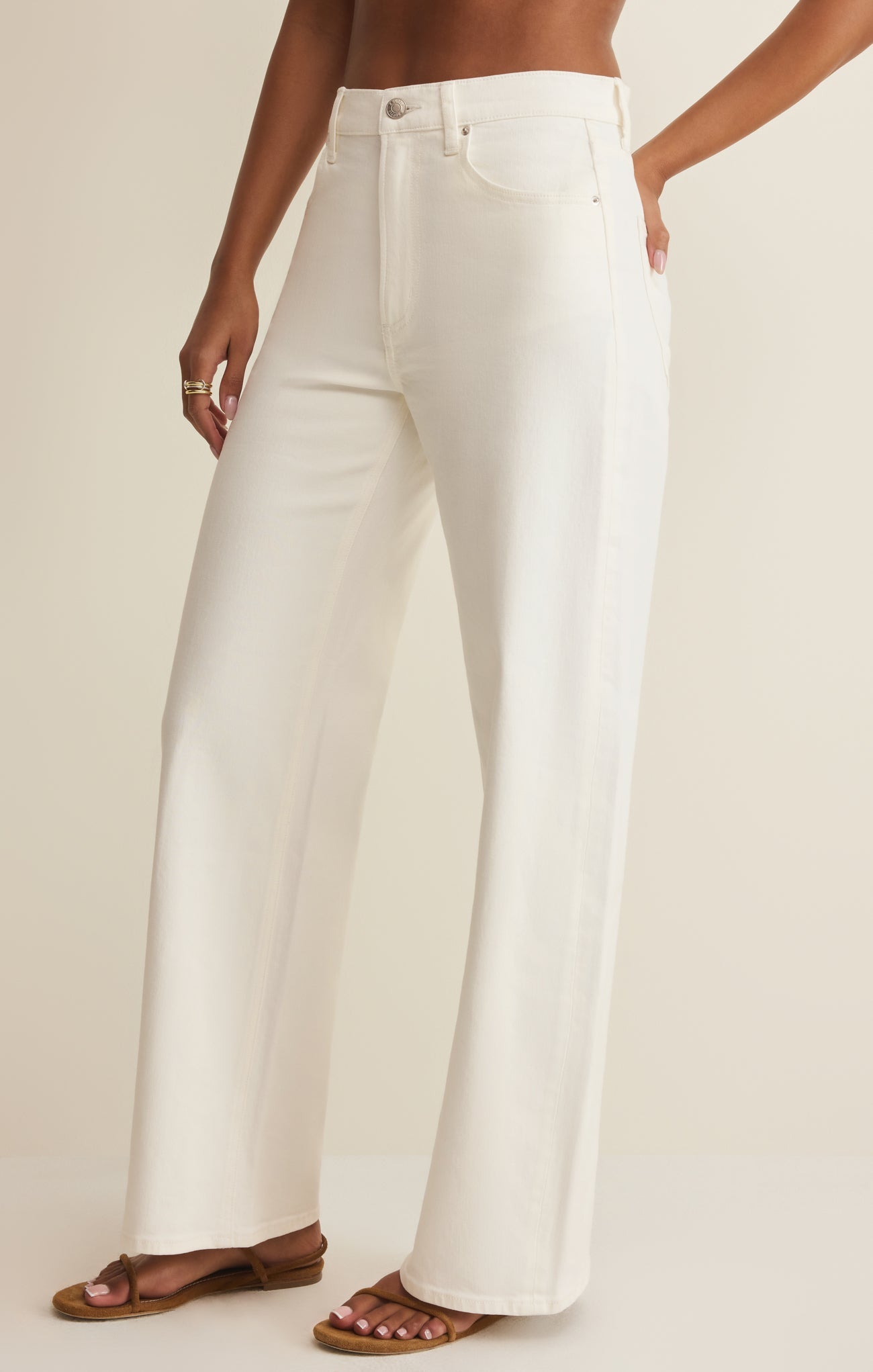 Remi High Rise Denim Bowed Pant - Women's Comfort Stretch Wide-Leg Jean - Full Length