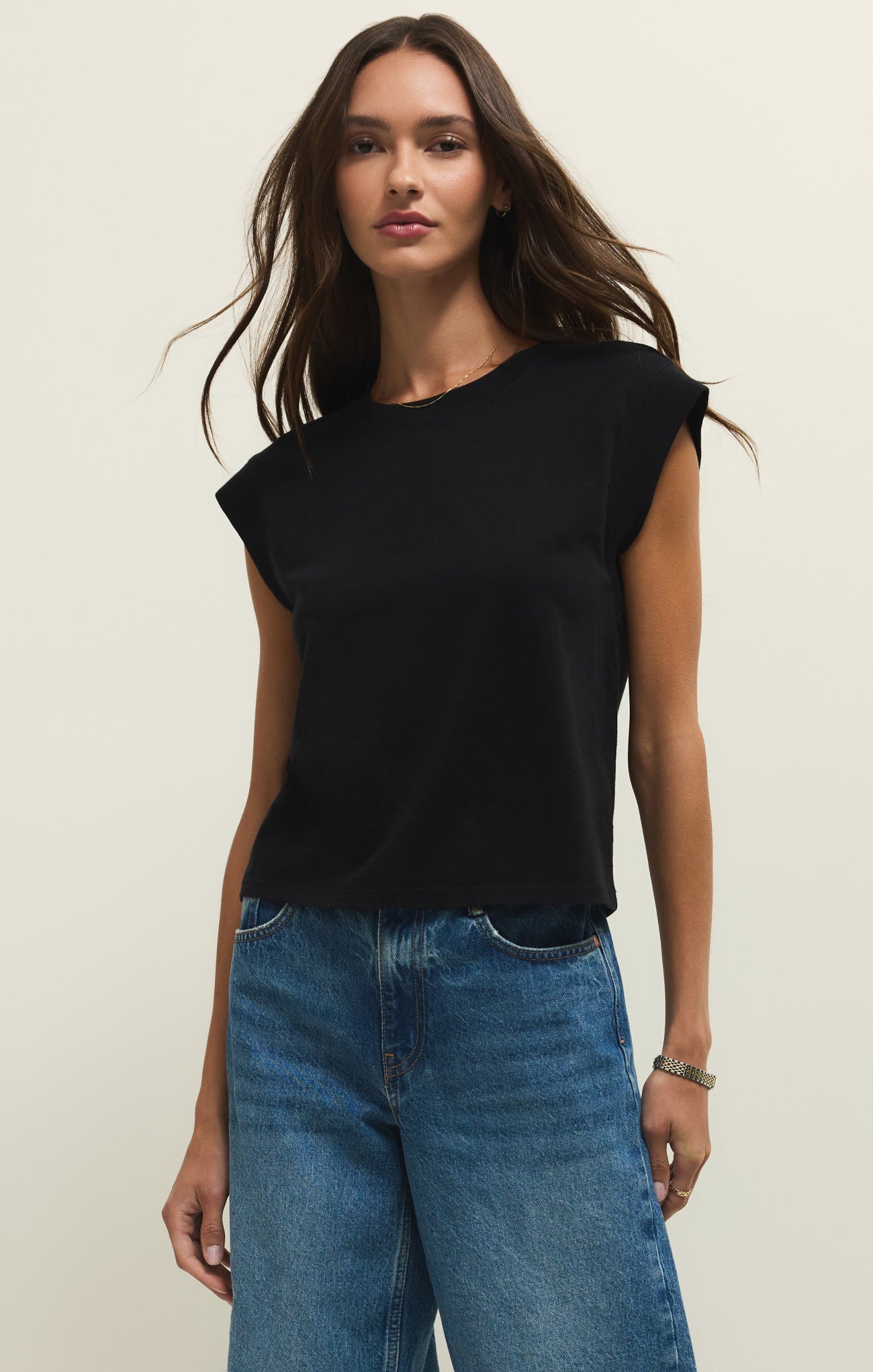 Camino Cotton Jersey Top - Women's 100% Cotton Crewneck Tee with Statement Sleeves
