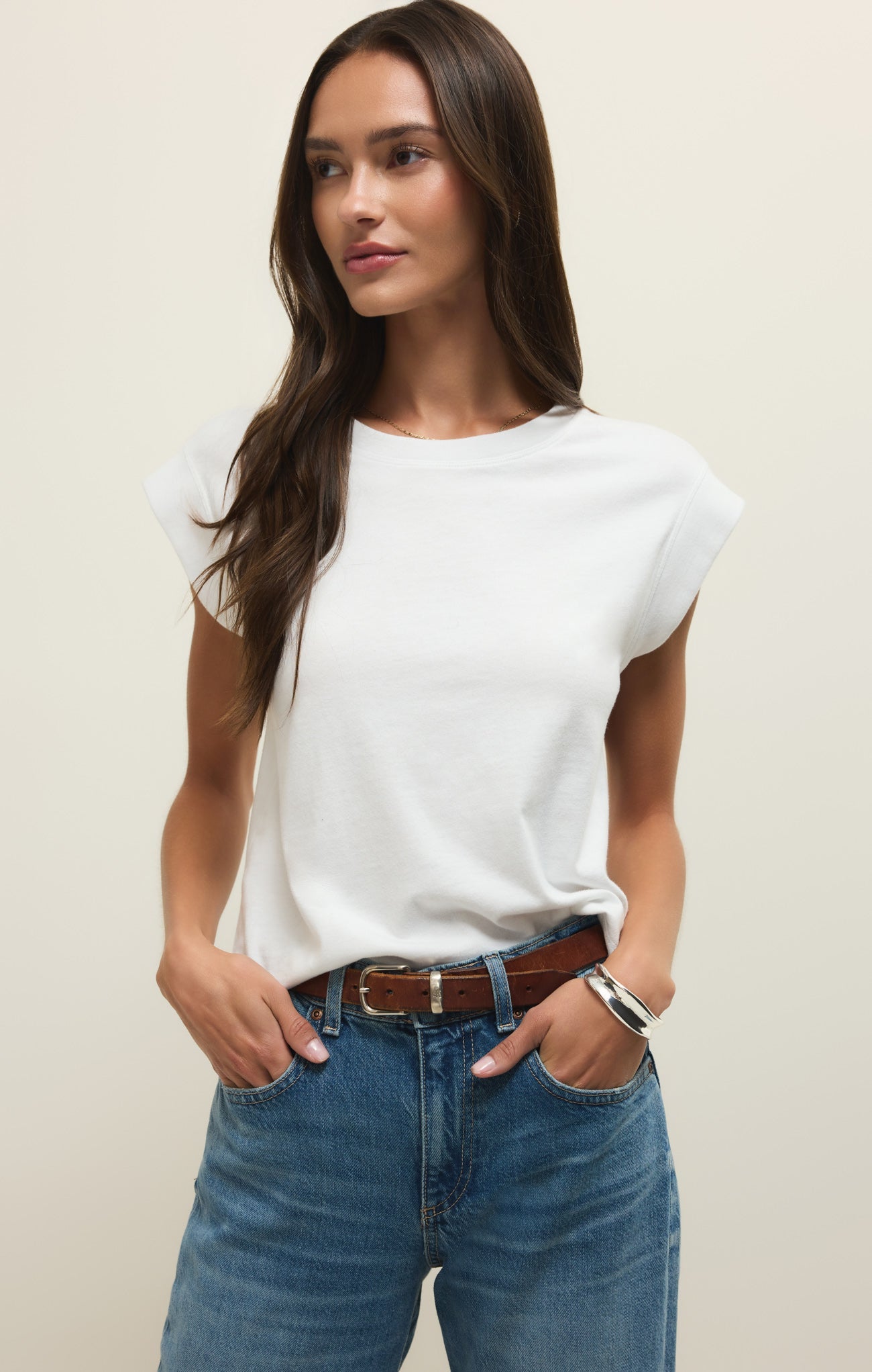 Camino Cotton Jersey Top - Women's 100% Cotton Crewneck Tee with Statement Sleeves