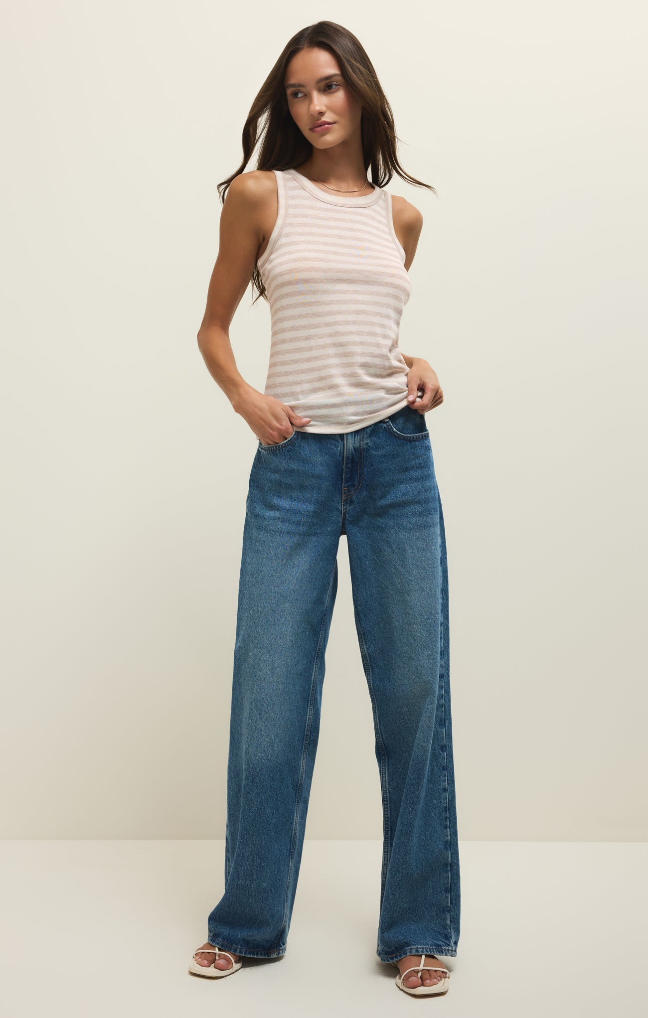 Select Striped Airy Tank Top - Women's Fitted Lightweight Knit Jersey Sleeveless Top