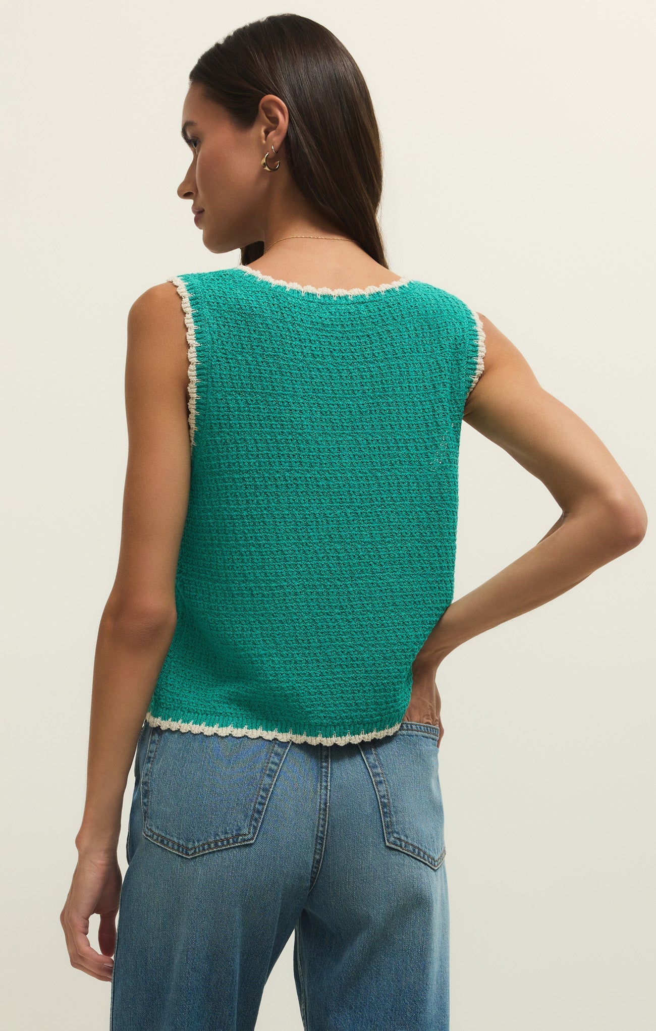 Yessenia Whipstitch Tank Top - Women's Sleeveless V-Neck Knit Top with Contrast Trim