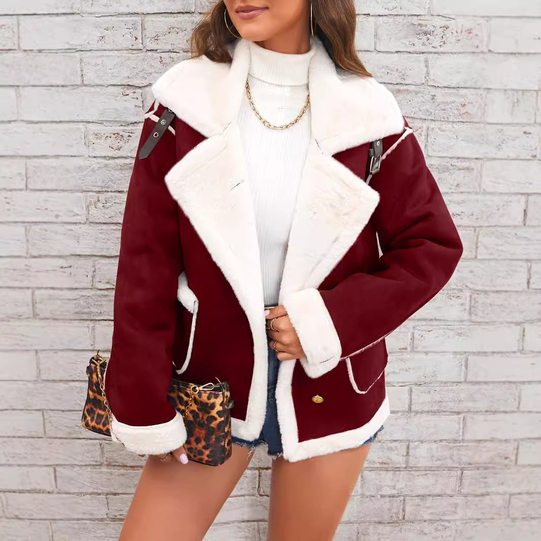 Women’s Luxury Velvet Aviator Jacket – Faux Fur Lined Winter Shearling Coat