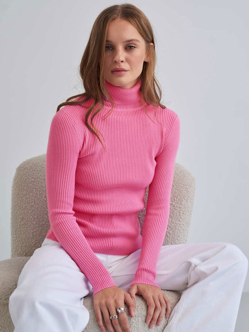 Women's Ribbed Turtleneck Knit Sweater - Slim Fit Long Sleeve Winter Pullover